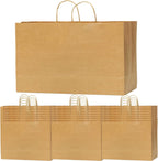 Brown Kraft Paper Bags with Handles 16x6x12, 100PCS