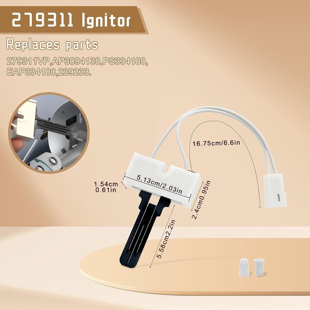 New Gas Dryer Repair Kit with 338906 Flame Sensor, 279311 Igniter & 279834 Gas Valve Coils - Replaces PS334310 AP3094138 WP338906, Compatible with Kenmore Whirlpool Maytag Gas Dryers