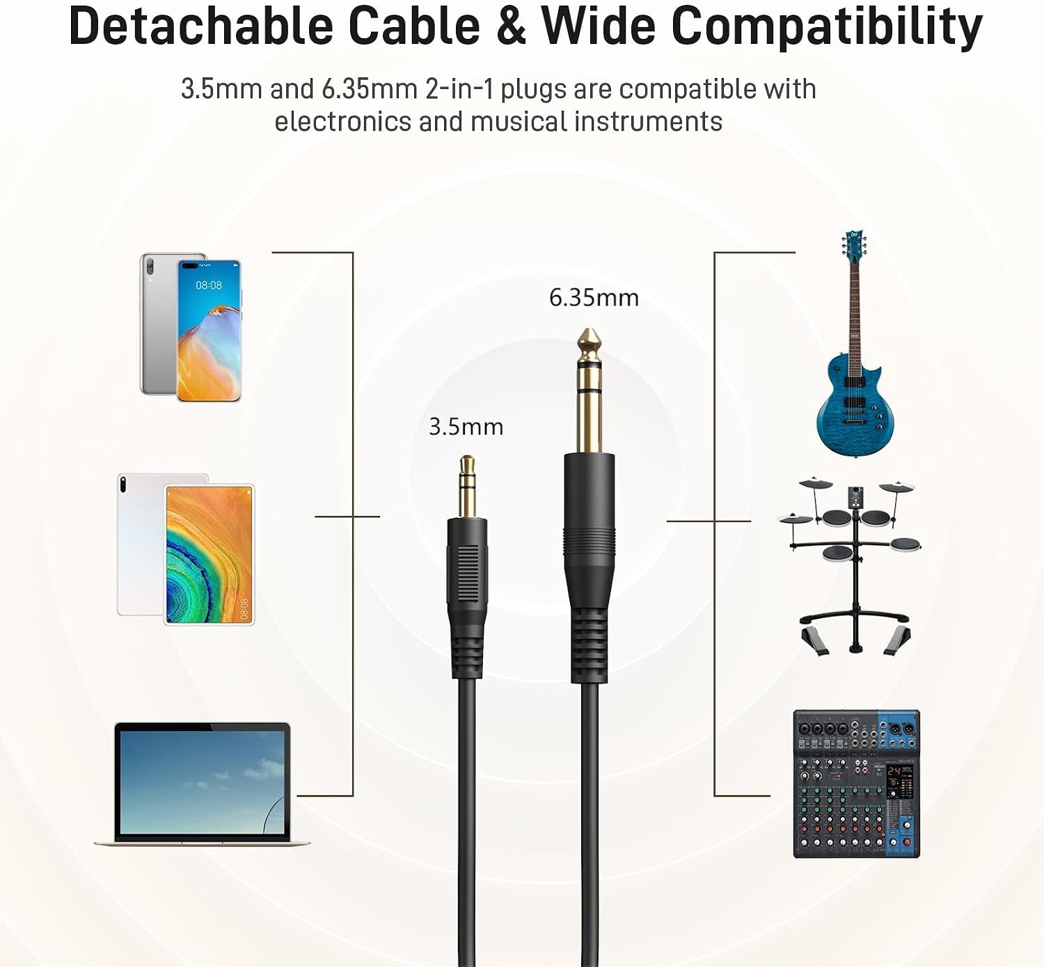 MH601 Wired Studio Headphone for Podcast Recording Stream DJ Mixing | Over Ear Headset with 50mm Drivers, Detachable