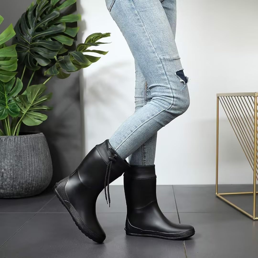 Women's Mid Calf Rain Boots Collar Gardening Boots Ultra Lightweight Portable Garden Shoes | Ultra-soft Waterproof
