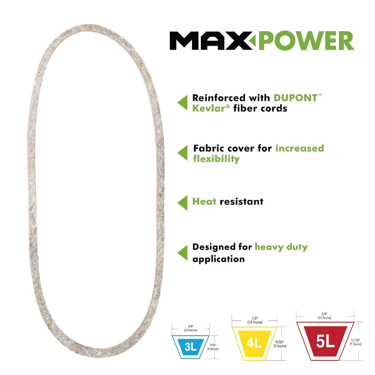 Maxpower 347621 Premium Belt Reinforced with Kevlar Fiber Cords, 5/8" x 76"