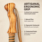 3pc Detachable Walking Stick Pine Handle 55 Inches