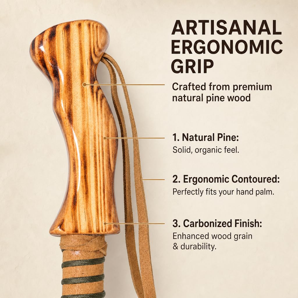 3pc Detachable Walking Stick Pine Handle 55 Inches