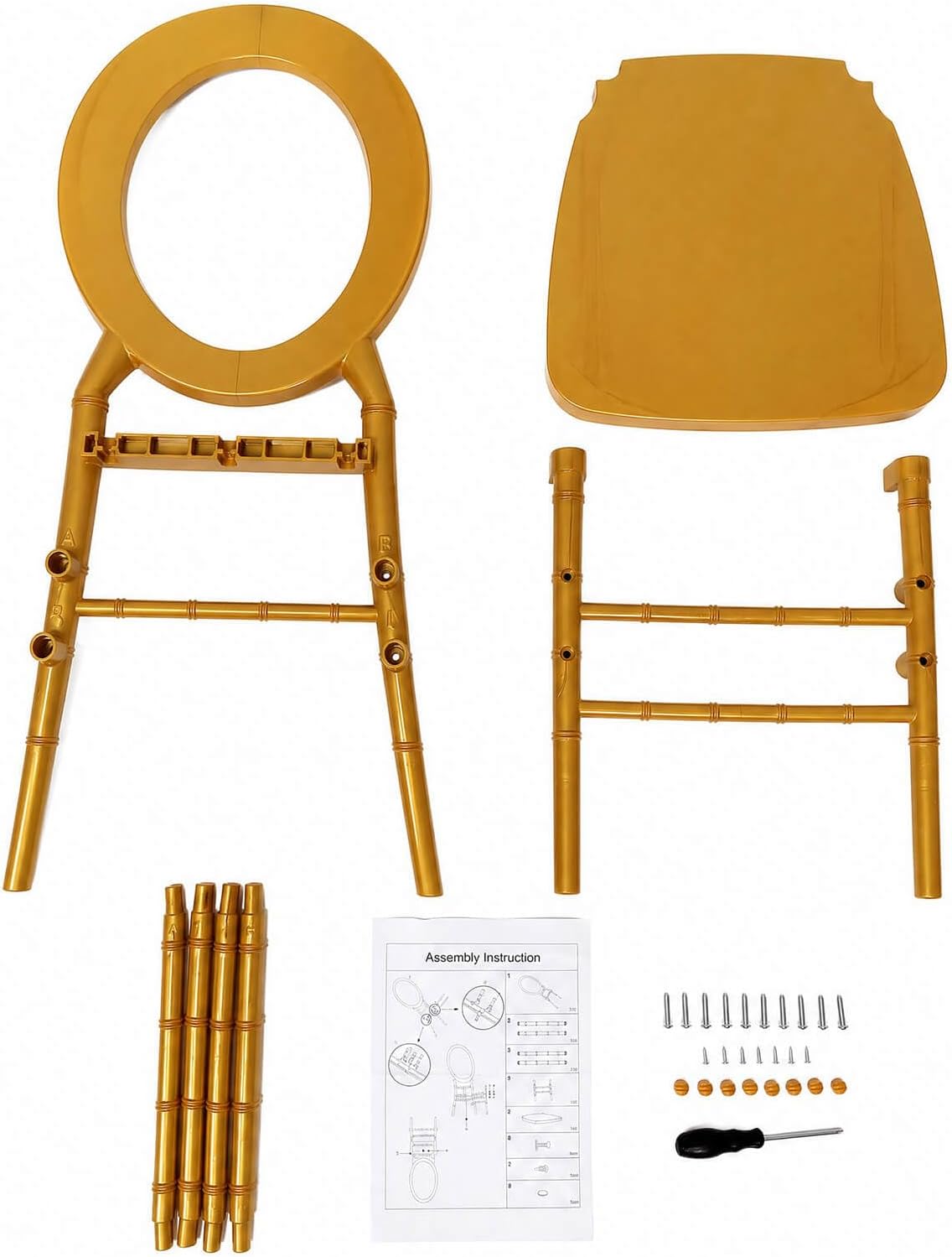 Efavormart 3-Pack Gold Acrylic Chiavari Ghost Chairs with Oval Open Back – Transparent Resin Stackable Armless Chairs