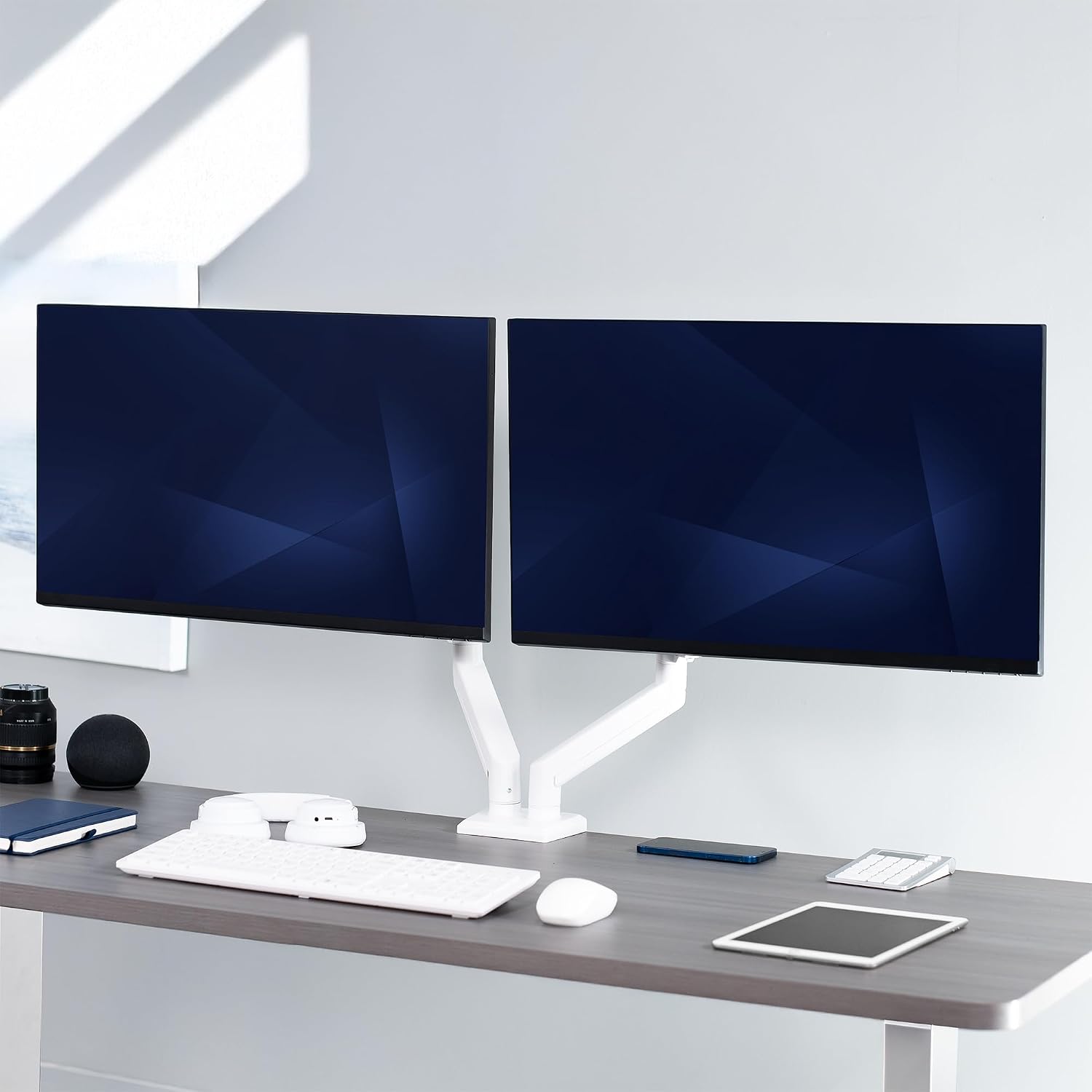 Aluminum Articulating Dual Monitor Arm for 13 to 30 inch Screens, Desk Mount Tension Spring Monitor Stand for 2