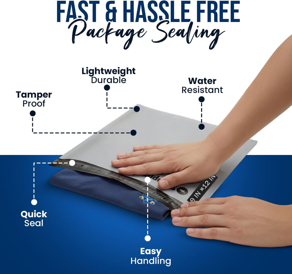 9x12 Poly Mailers 100 Pack, Durable Waterproof Polymailers for Shipping Clothes, Self Seal Mailing Bags for Small