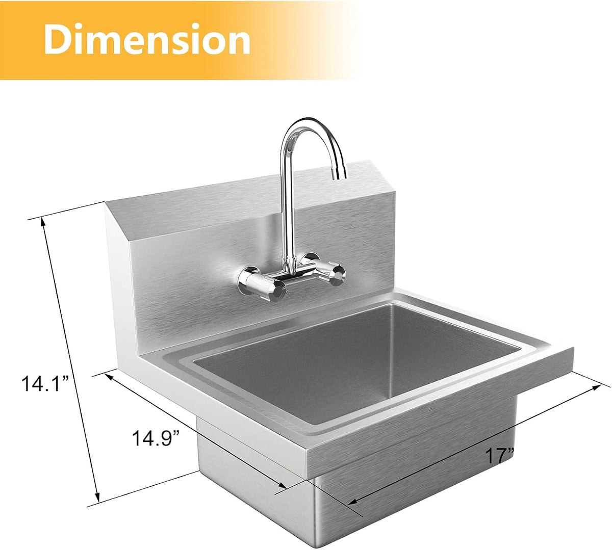 Upgraded Commercial Hand Wash Sink Stainless Steel Prep/ Bar Sinks - Wall Mount Utility Sink with Faucet, Heavy Duty