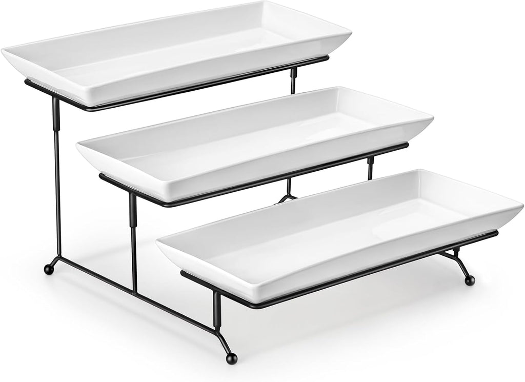 3 Tier Serving Trays, White Porcelain Serving Platters, 14 Inch
