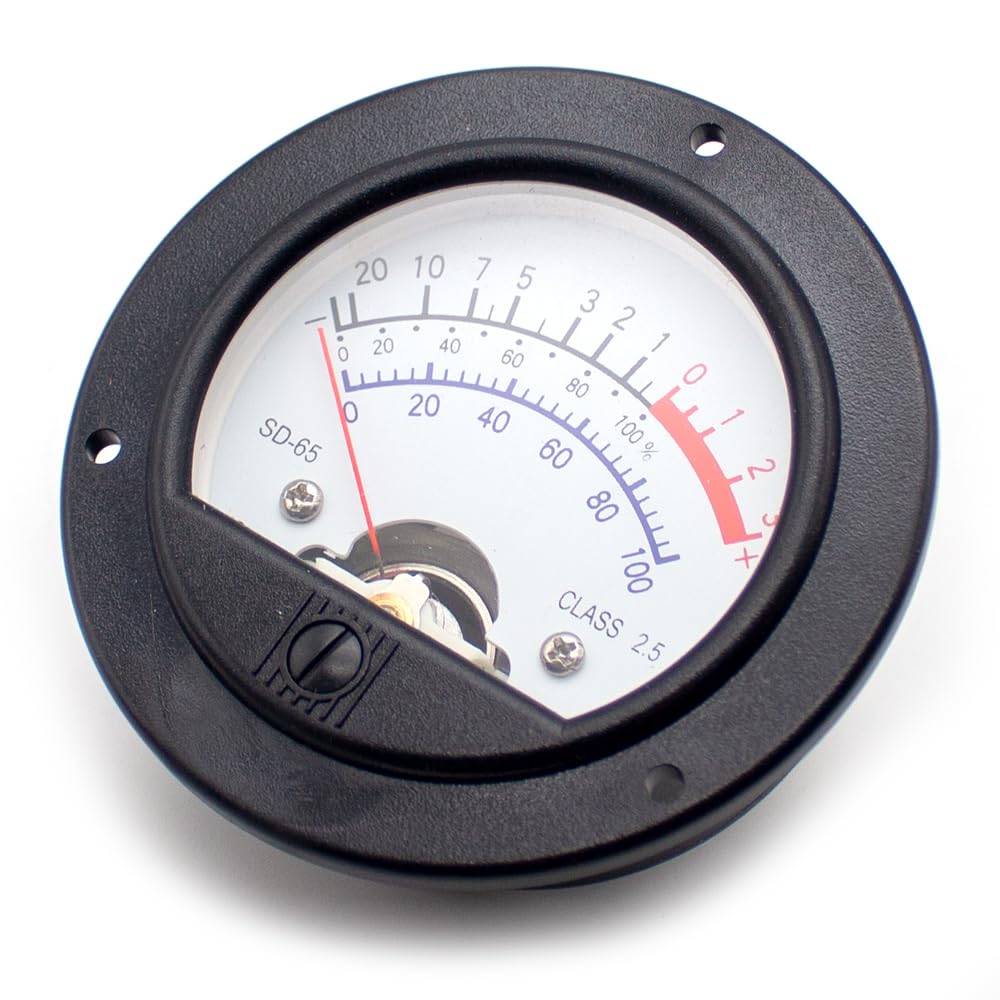 Round Black Analog Meter, Head Retro Dial VU Meter Level Meter Voltmeter with Yellow Backlight SD-65