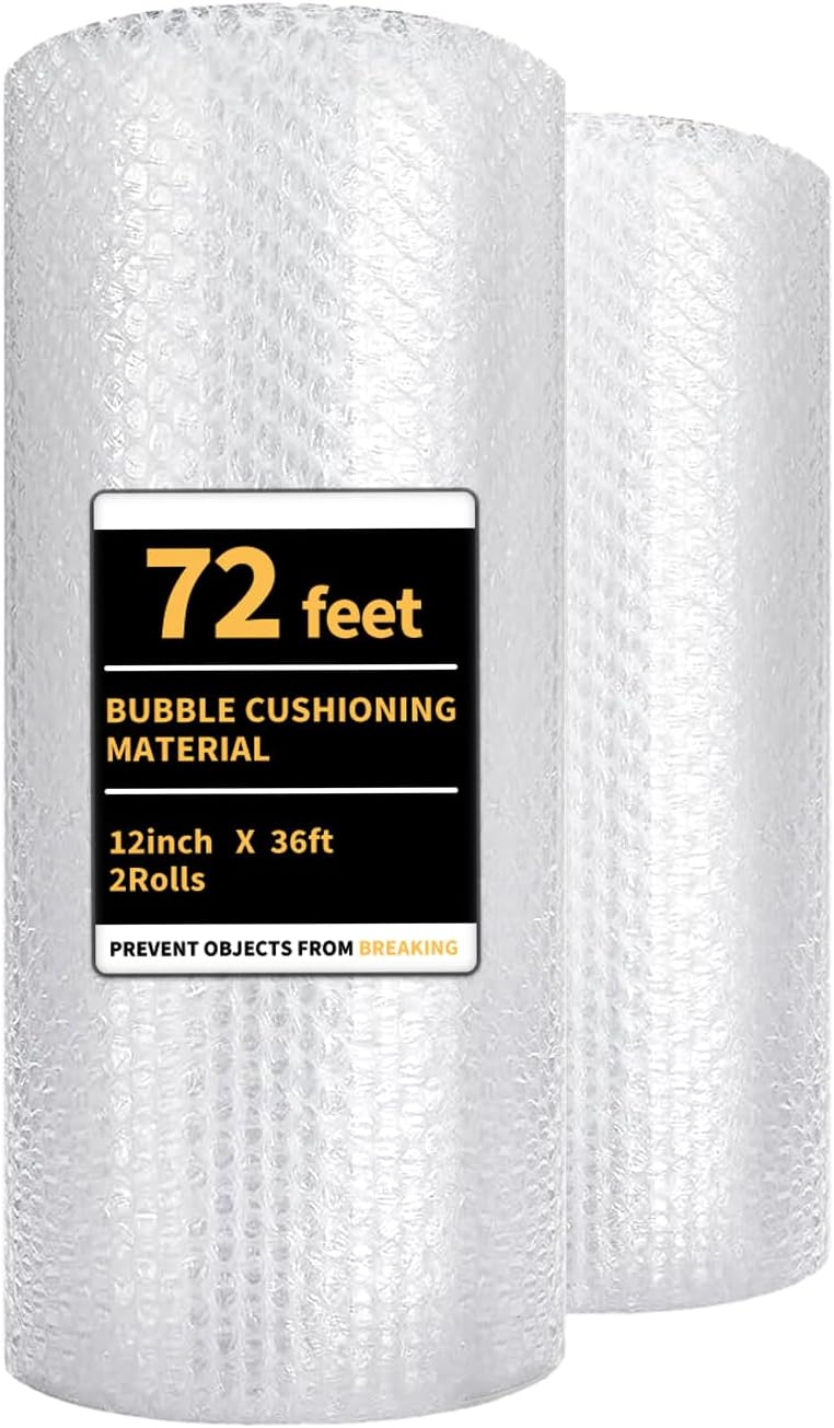 Bubble Cushioning Wrap 2 Pack 12 Inch x 72 ft Bubble Wrap for Packing，Moving Boxes and Shipping for Your
