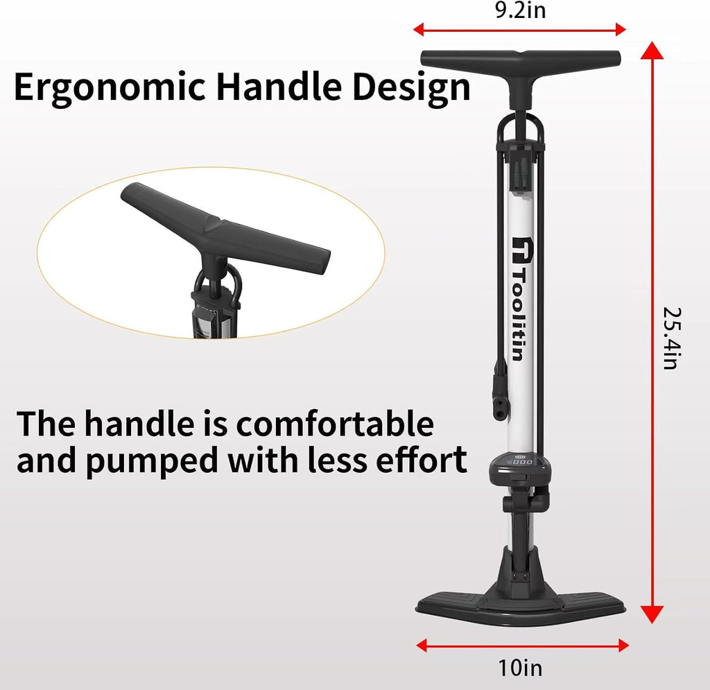 Bike Pump with Precision Digital Pressure Gauge,Floor Bicycle Tire Pump Compatible with Presta and Schrader Valve
