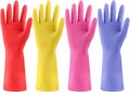 Rubber Kitchen Dishwashing Gloves - 4 Pairs Colorful Reusable Cleaning Gloves for Kitchen Washing Dishes and