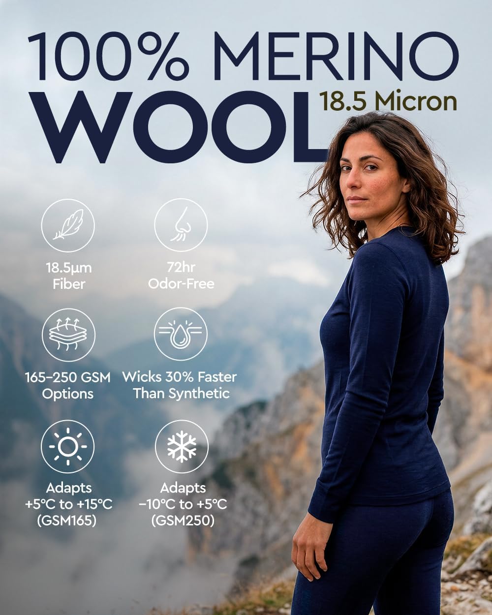 Merino Wool Base Layer Set for Women 100% Merino Wool Thermal Underwear Sets Lite - Midweight Top Tank Bottom