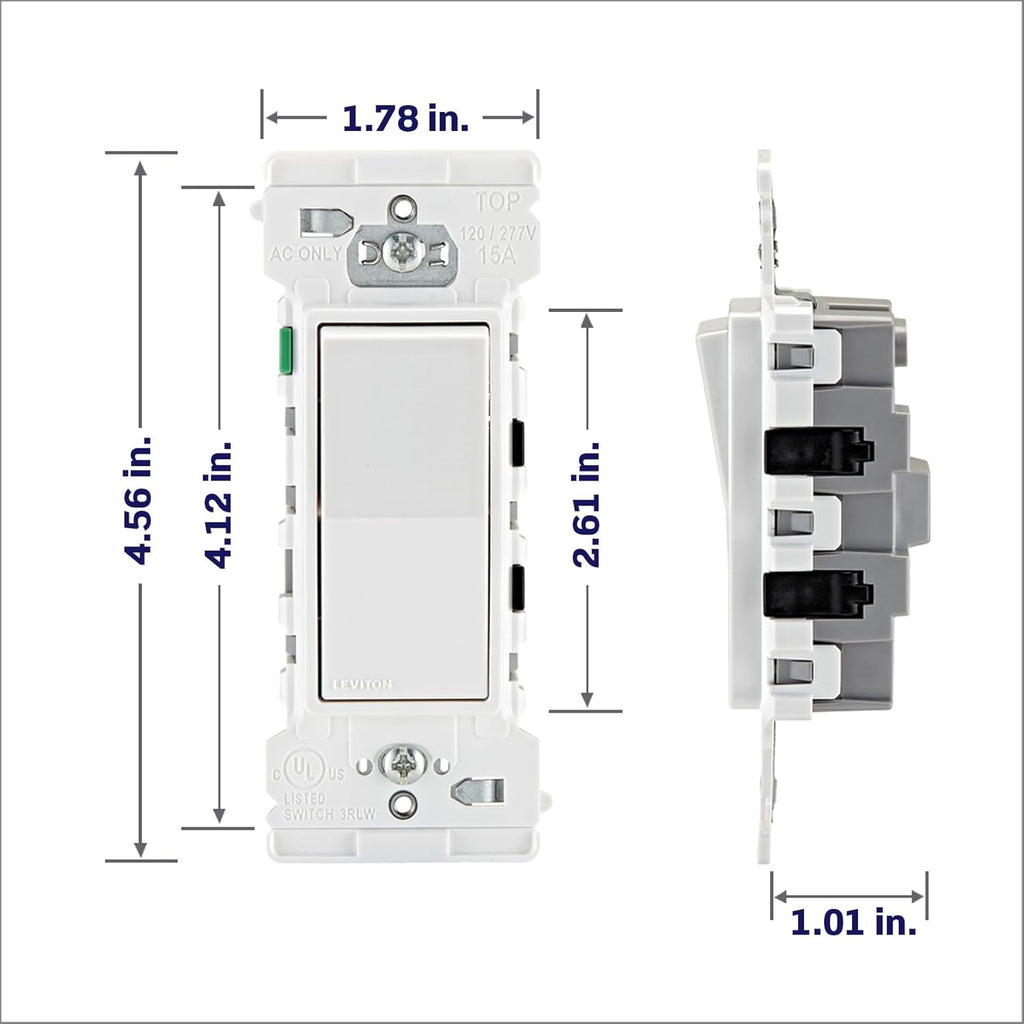 Leviton Lever Edge 15 Amp Single Pole Rocker Switch, 10-Pack, E5601-MW, White