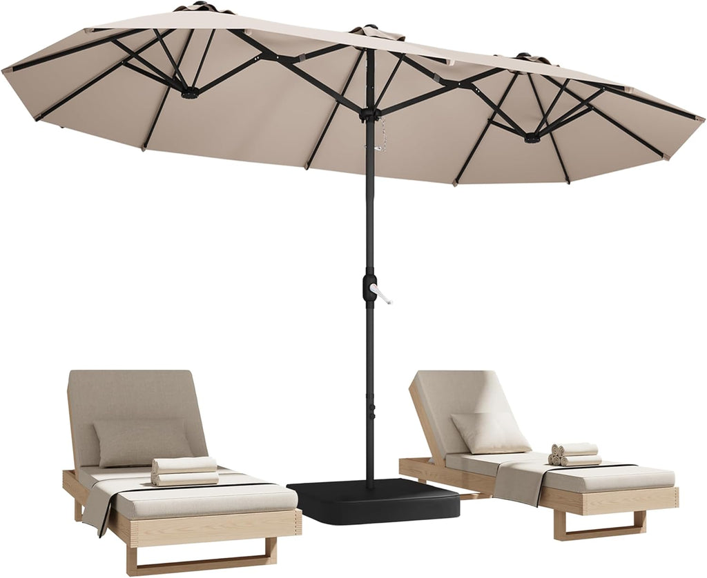 15ft Patio Umbrella with Base,Large Outdoor Double-Sided Rectangle Umbrella with Crank Handle, Market Umbrella for
