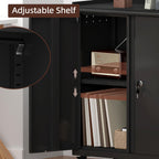 Garage Storage Cabinet with Wheels, Black Storage Cabinet with Adjustable Shelves, Rolling Cabinet with Dual-Side