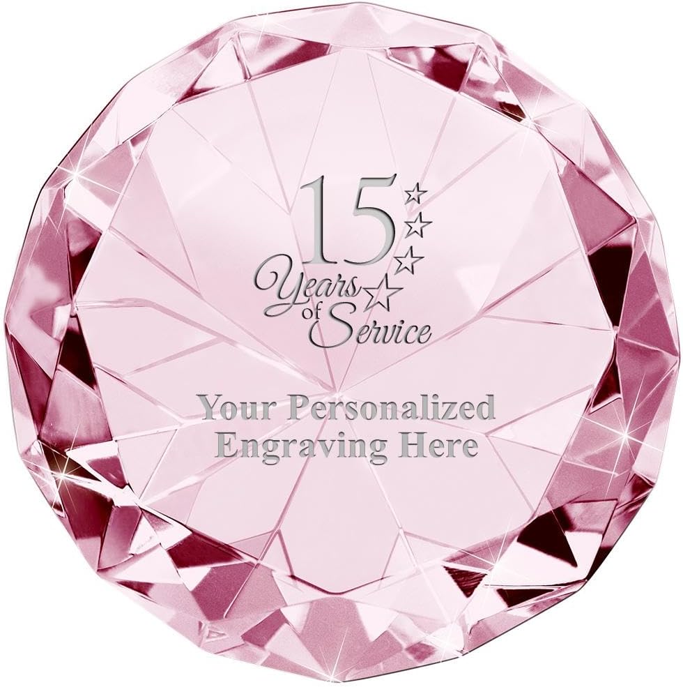 Customizable Crystal Award, 2" Engraved Pink Crystal 80 Carat Diamond Paperweight Award