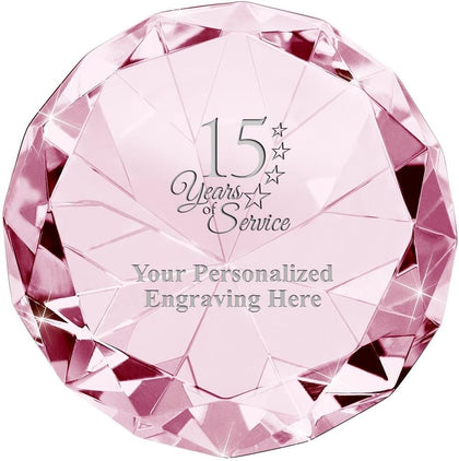 Customizable Crystal Award, 2" Engraved Pink Crystal 80 Carat Diamond Paperweight Award