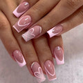 Medium Press on Nails Square Glue on Nail Light Pink French Fake Nails