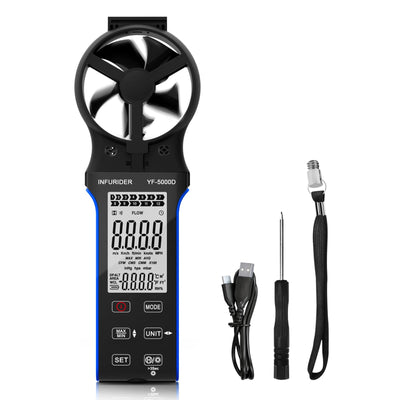 INFURIDER Handheld Anemometer, Anti-dust CFM Meter With Touch Button, Rechargeable Wind Speed Gauge for Air Flow, Chill, Temp Test, Waterproof LCD Backlight