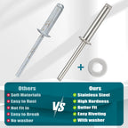 450Pcs 304 Stainless Steel Pop Rivets with Washers Assortment Kit,1/8" 3/16" 1/4" Assorted Blind Rivets 8 SAE