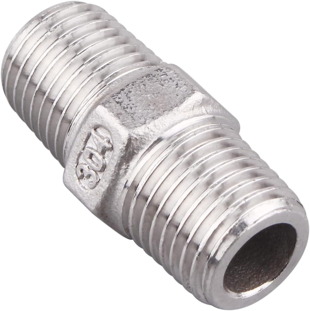 Hex Nipple 1/4 Inch Male NPT - DERPIPE Stainless Steel 304 Threaded Pipe Fitting for Brew Kit, Home Piping Application(Pack of 5)