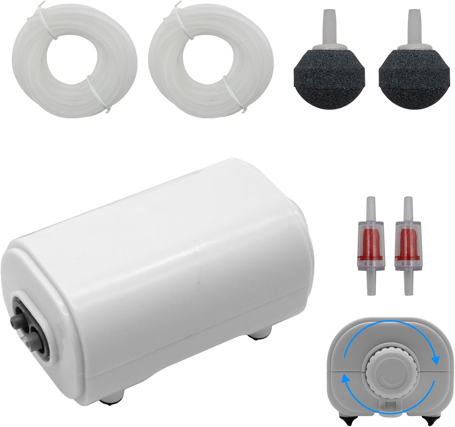 Aquarium Air Pump for Fish Tank, 2 Outlets Adjustable Bubbler, Ultra Quiet & Powerful (3W/5W/10W), Includes Air
