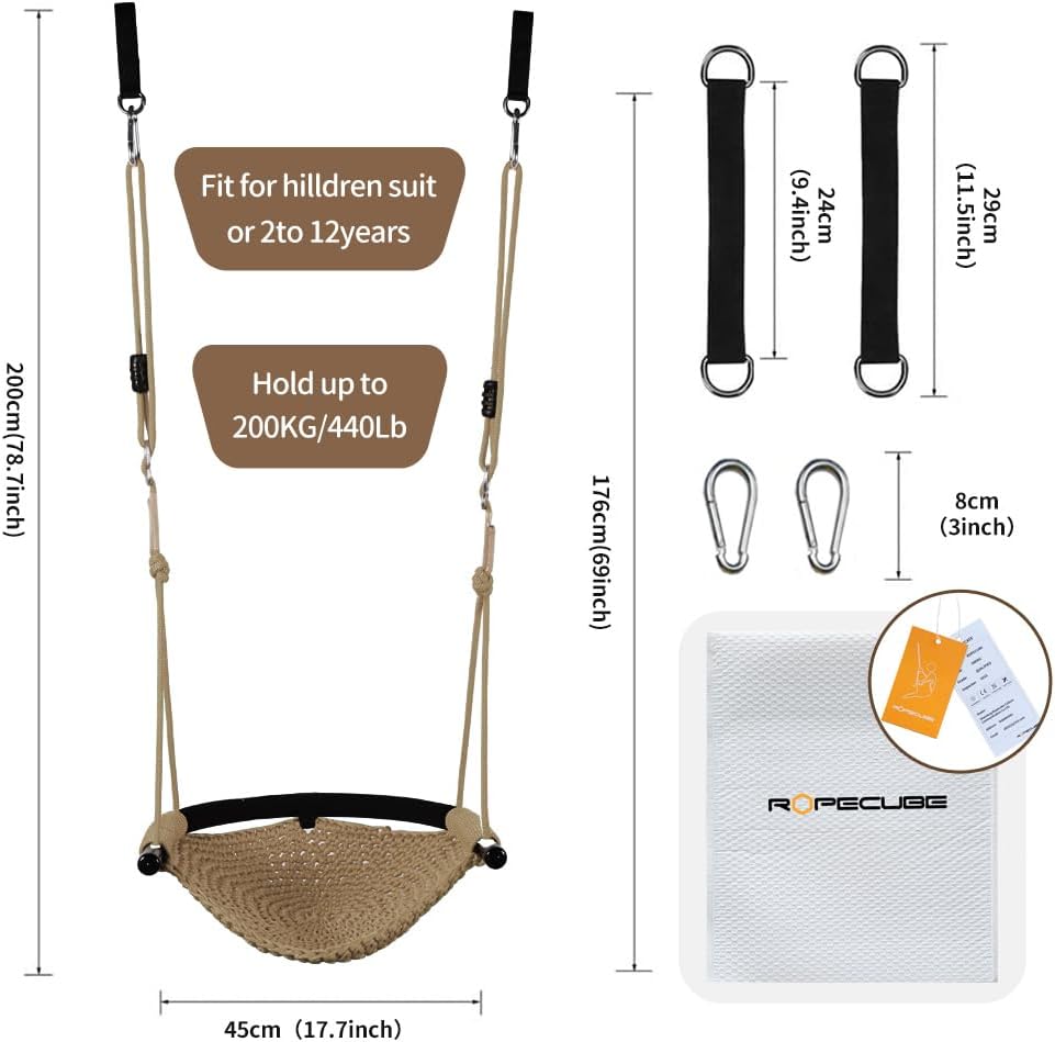 Hand-Knitting Toddler Swing, Swing Seat for Kids with Adjustable Ropes, Little tikes Swings Set, for Outdoor Indoor