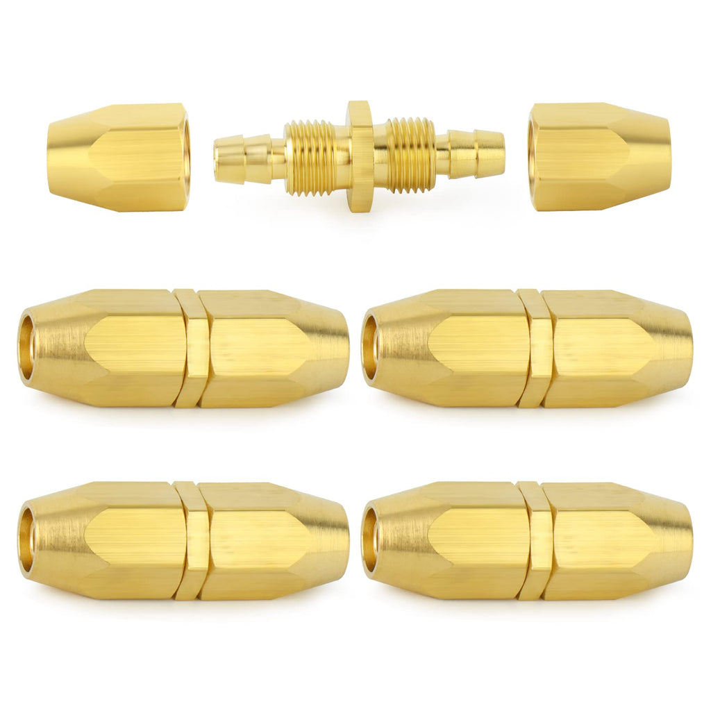 ChillWaves Brass Air Reusable Replacement Fitting,Reusable Hose Splicer 1/4" ID Hose（1/4" Barb）Repair Fitting(5-PACK)