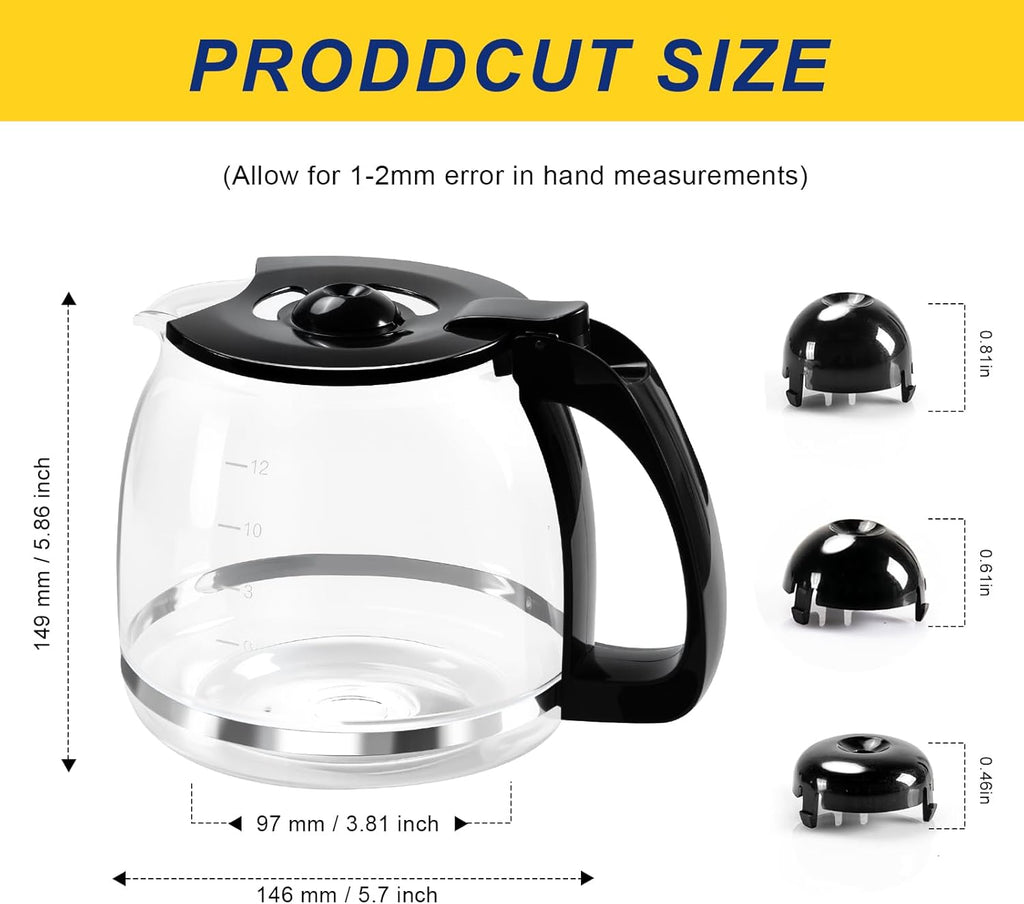 12 Cup Glass Coffee Carafe Pot Replacement for Mr Coffee and Black & Decker