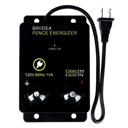 2-Mile Electric Fence Energizer for Preventing Wild Animals Intruding 8 Acres Output Voltage 5000 V 0.1Joule