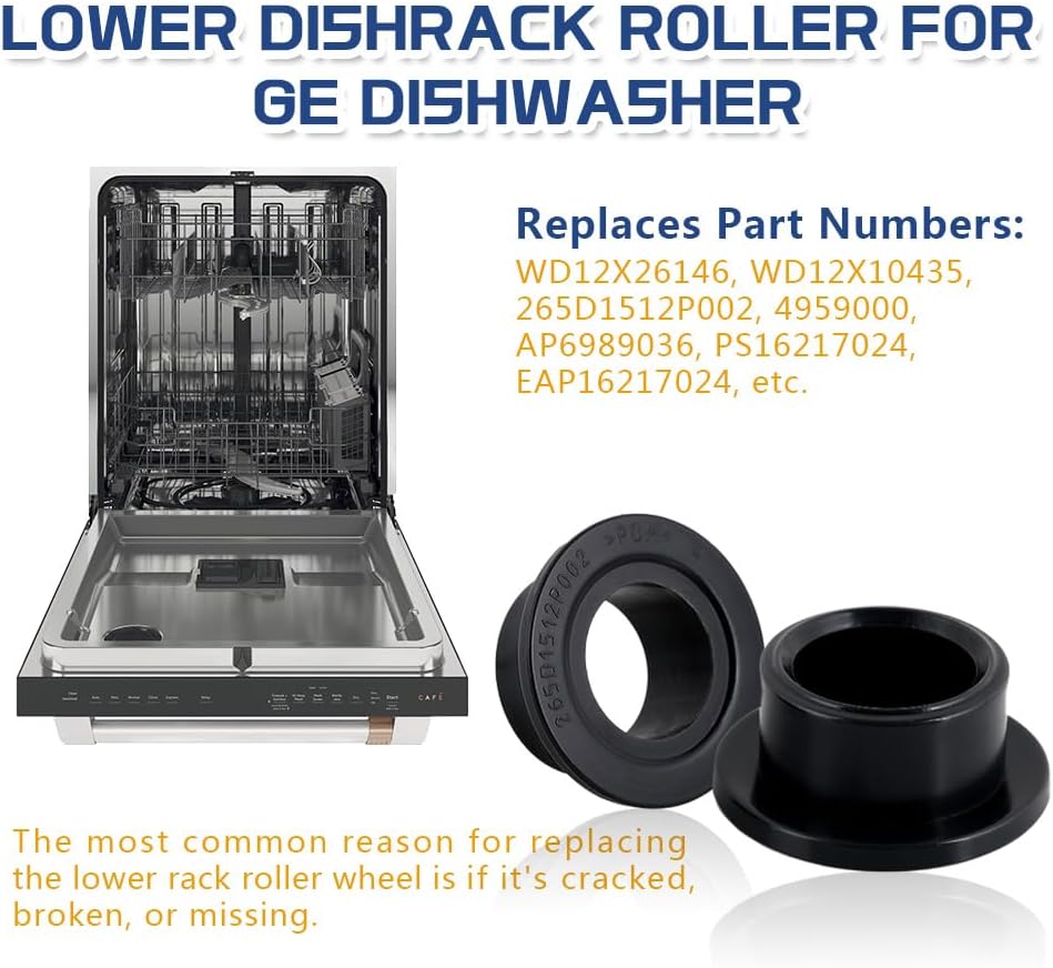 [Upgraded] WD12X26146 Dishwasher Wheels Lower Rack for GE, Lower Dishrack Roller, Replaces WD12X10435, AP6989036 (8 Pack)
