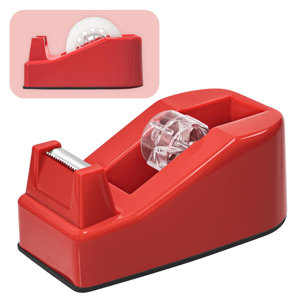 Compact Cute Desktop Tape Dispenser for Standard 3/4" Rolls, Red