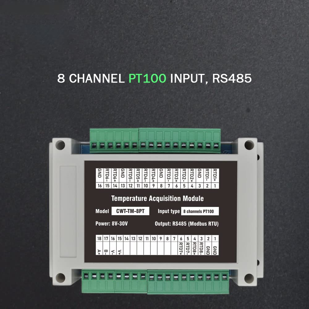 8 Channels PT100 Rs485 Modbus Output Temperature Acquisition Module
