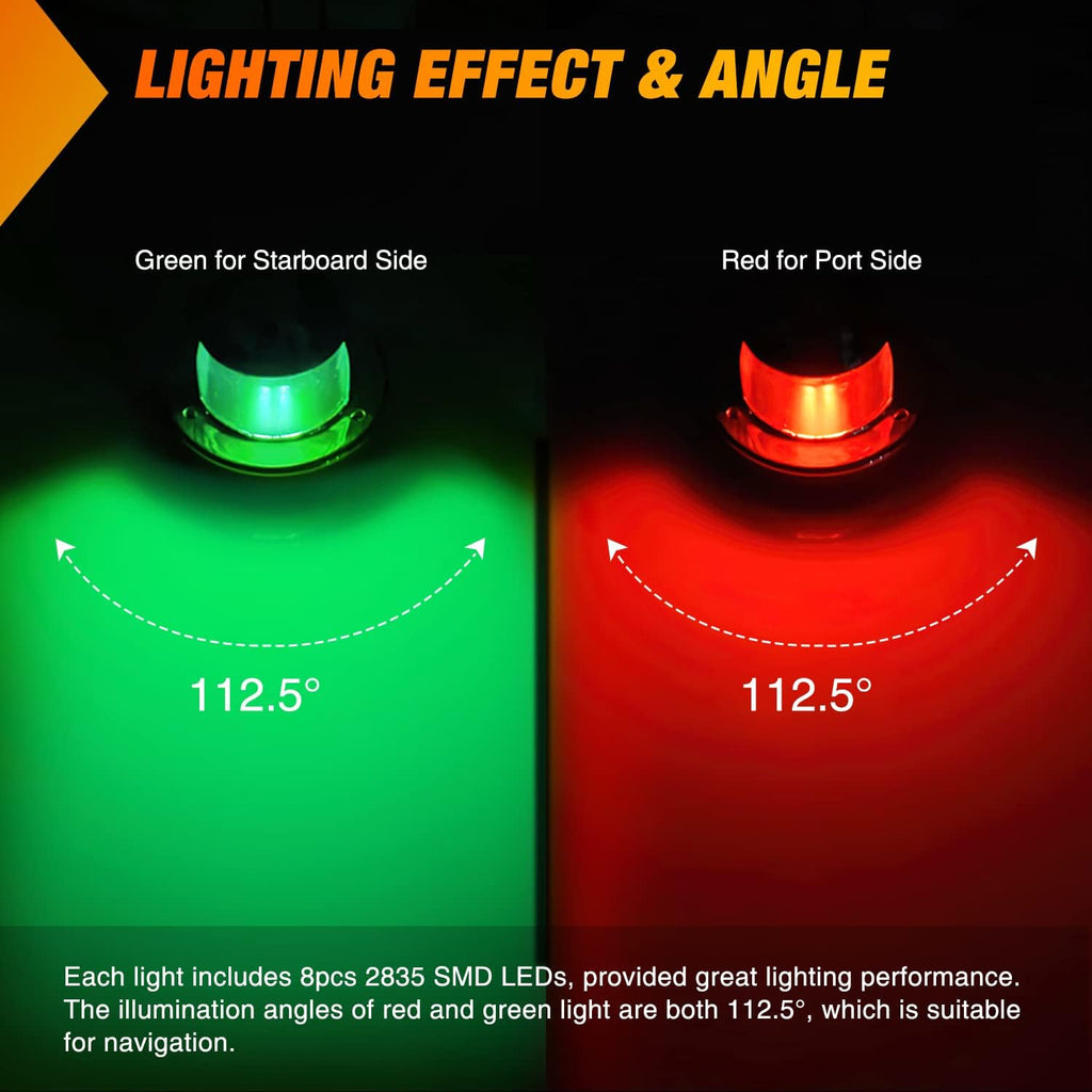 Nilight Marine Boat Navigation Light 2PCS 8LED Red Green Bow Lights