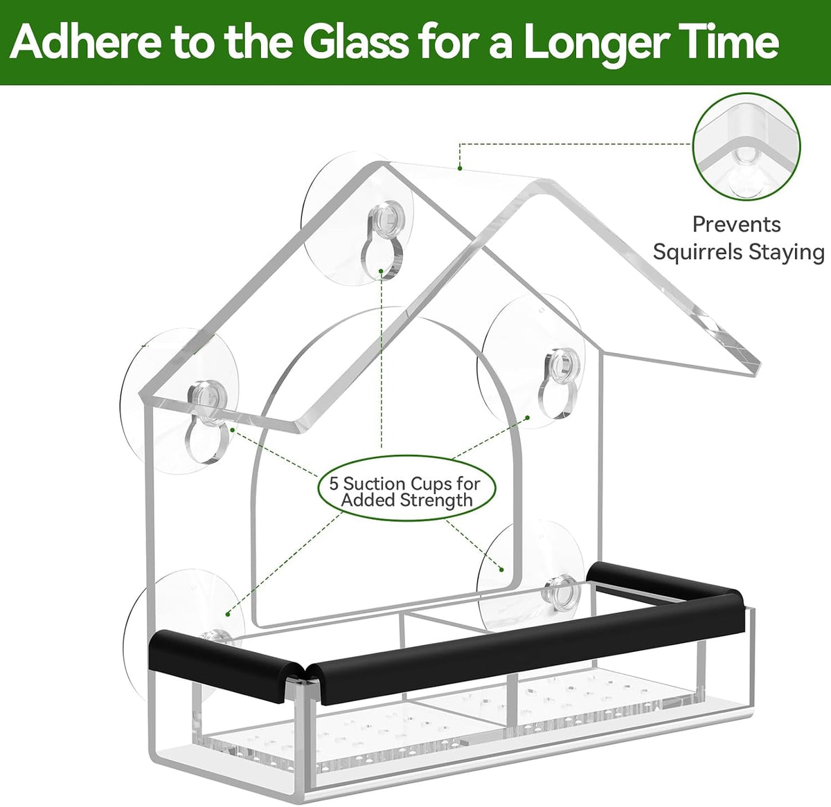 Clear Window Bird Feeder with 5 Extra Strong Suction Cups, DY-SKTY Sturdy and Durable Acrylic Birdfeeders for Viewing