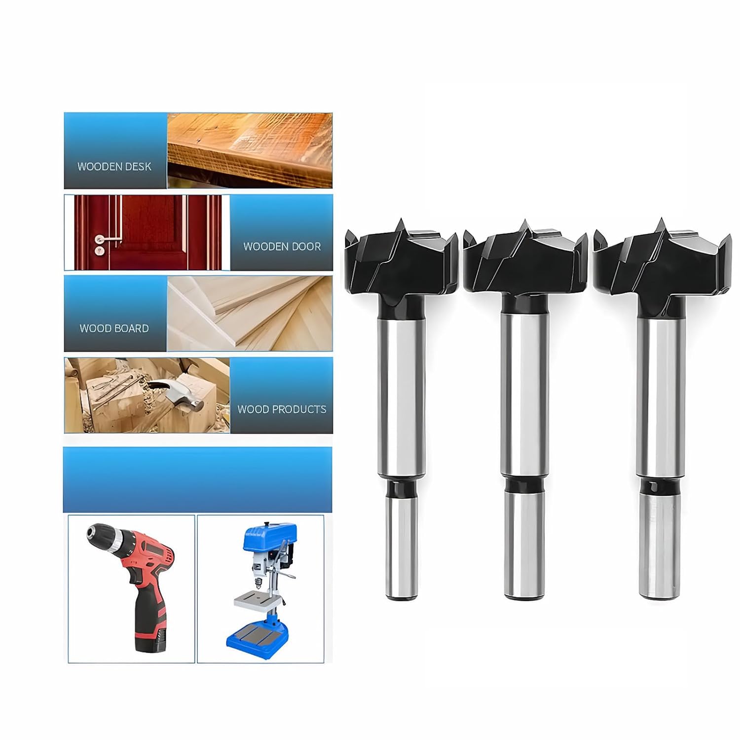 Forstner Drill Bit Set 15-35mm 16 Pcs Carbide Forstner Bits HSS | Wood Tool Punching Bit Wood Slabs Flat Wing