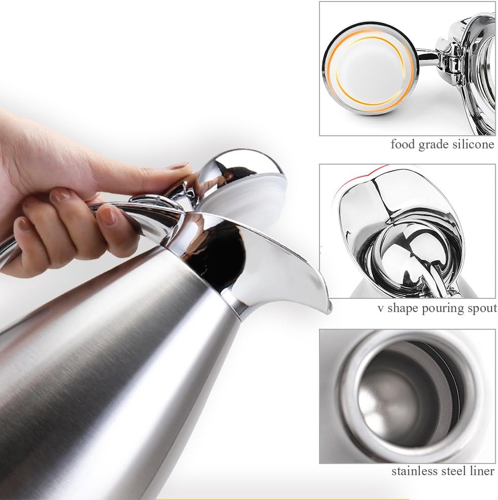 68 Oz Stainless Steel Thermal Carafe - Double Walled Vacuum Insualted Thermos/Carafe with Lid - Coffee/Tea Carafe