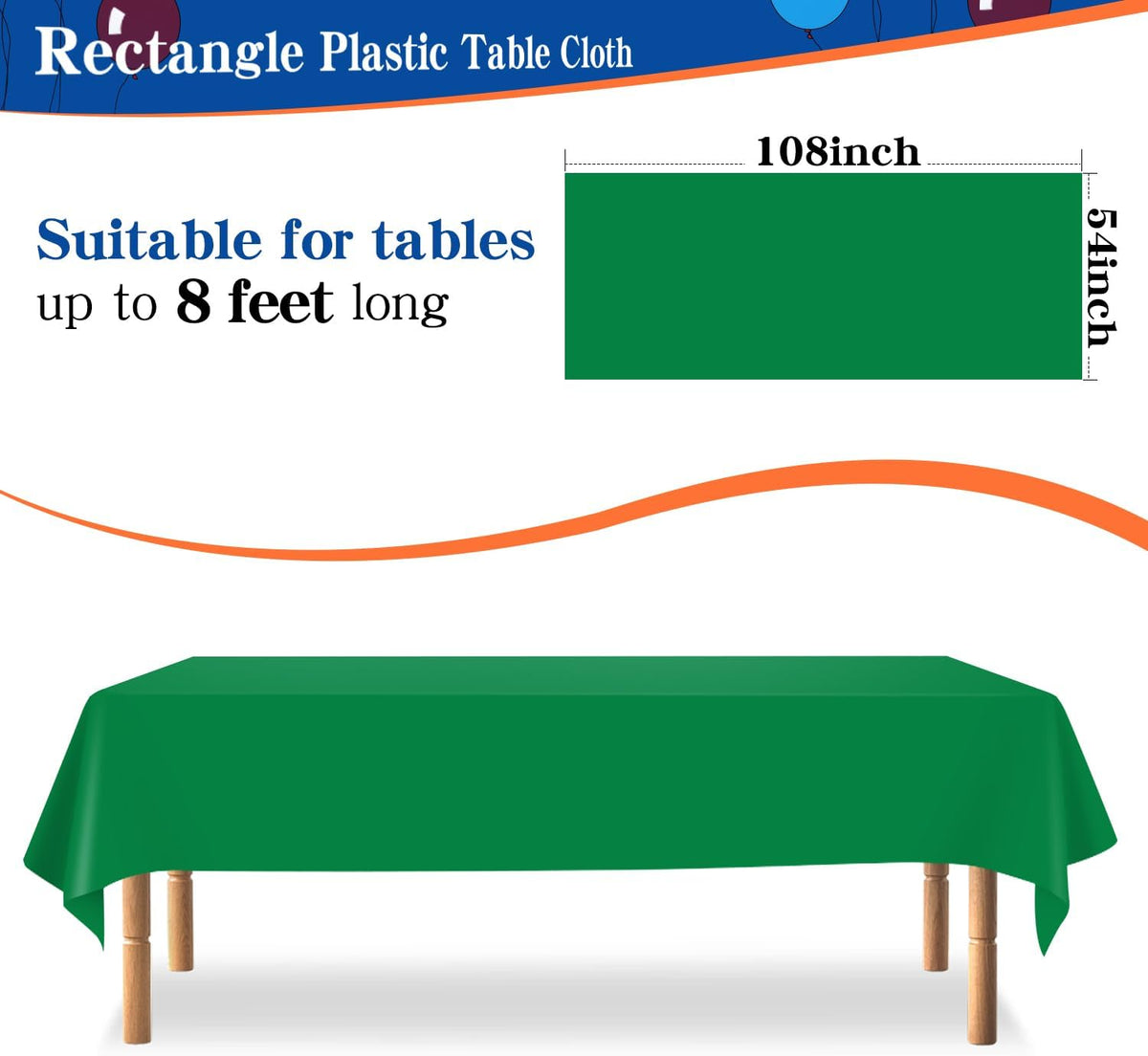 12 Pack Green 54 x 108 Inch Disposable Plastic Tablecloths Rectangle Table Cloth Plastic Table Cover for Parties
