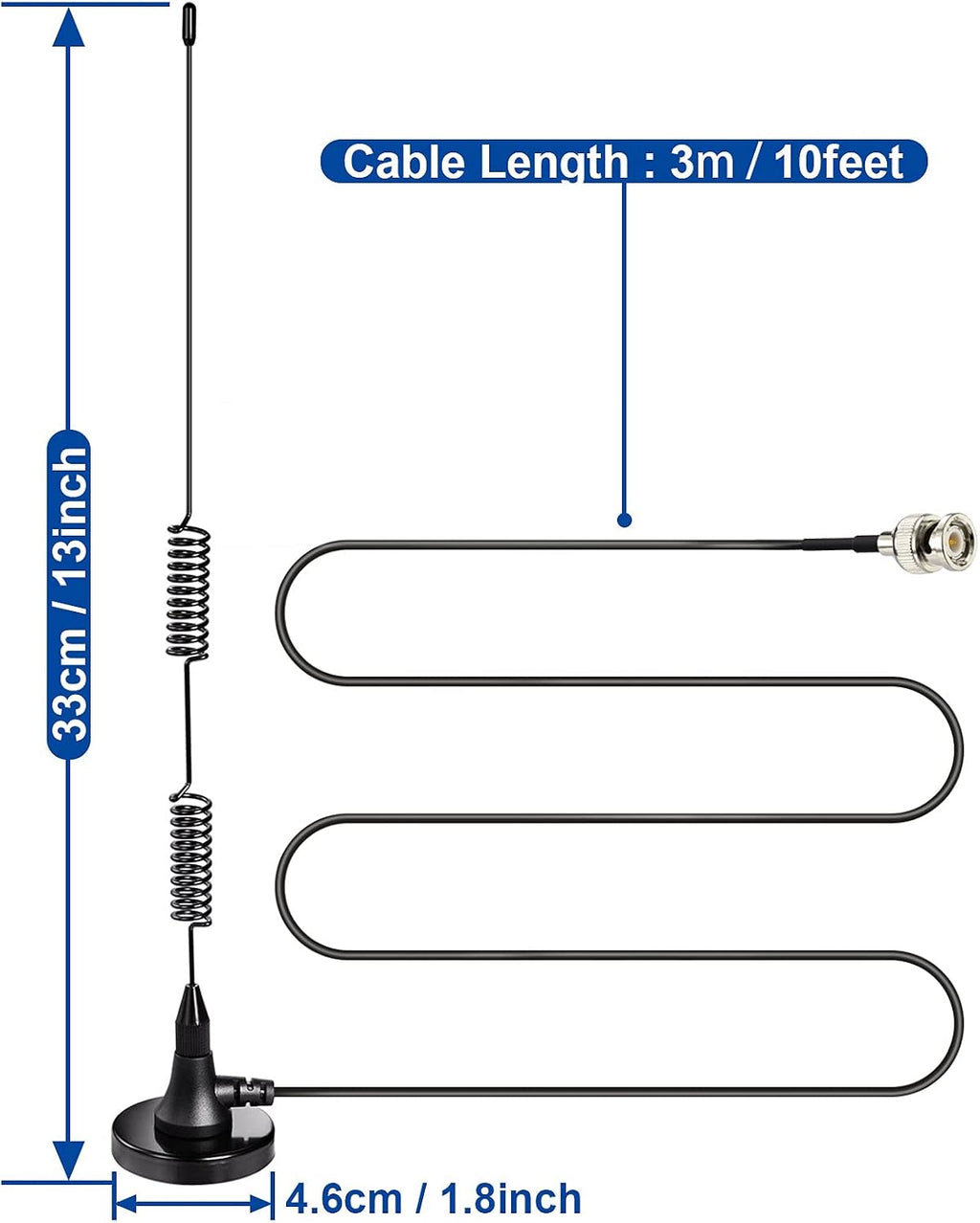 20-1300MHz Police Scanner Antenna Magnetic Base HF VHF UHF Two Way Ham Radio BNC Male Antenna Compatible with Uniden