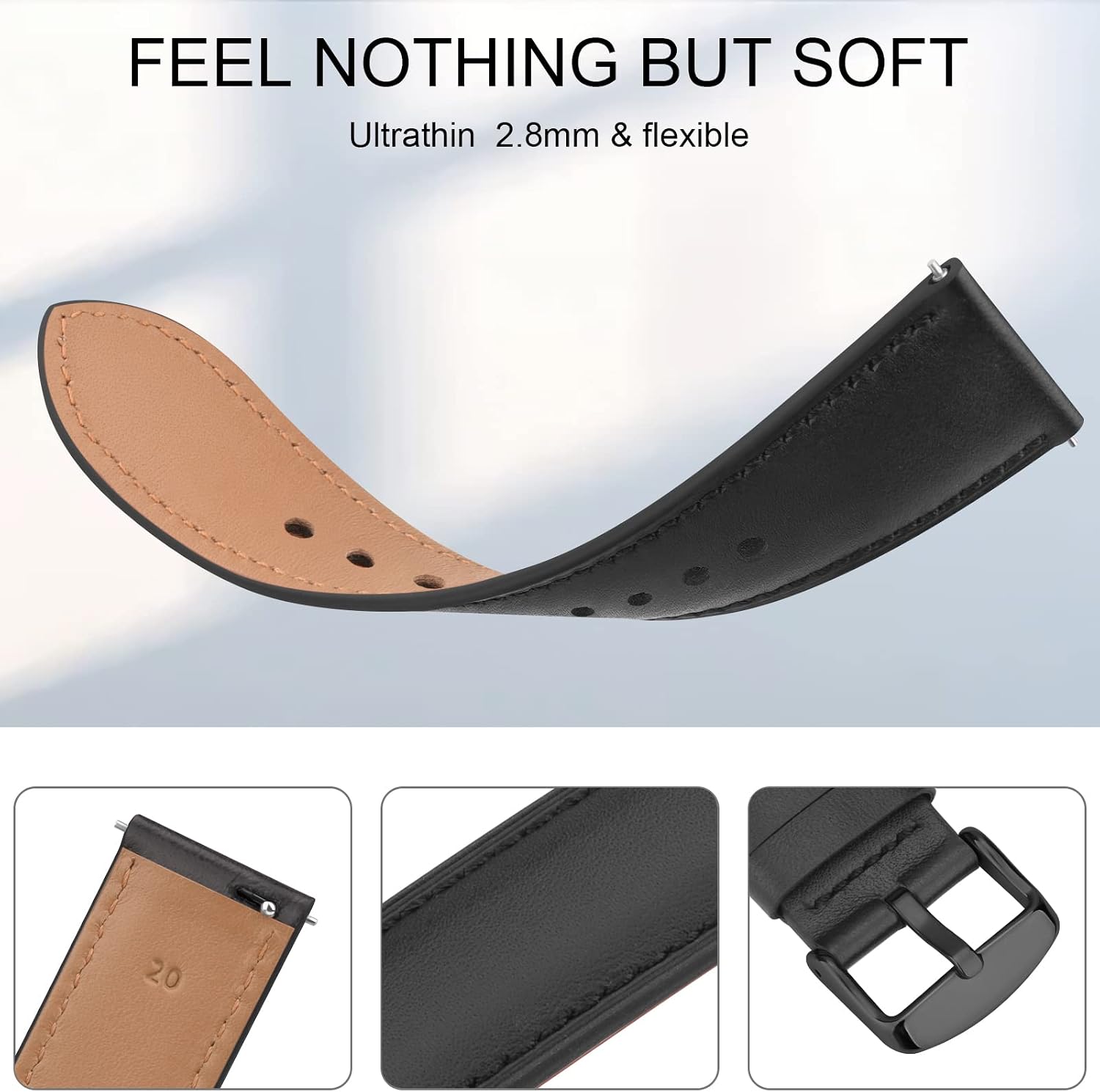 Quick Release Genuine Leather Watch Band 20mm 22mm Watch Strap, Top Grain Leather Watch bands for Men Women