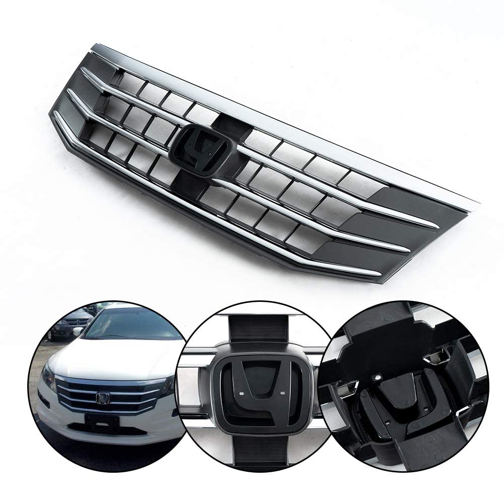 Chrome Front Bumper Upper Grille Mesh Grill Assembly Compatible With Crosstour 2010 2011 2012 ABS Plastic Silver