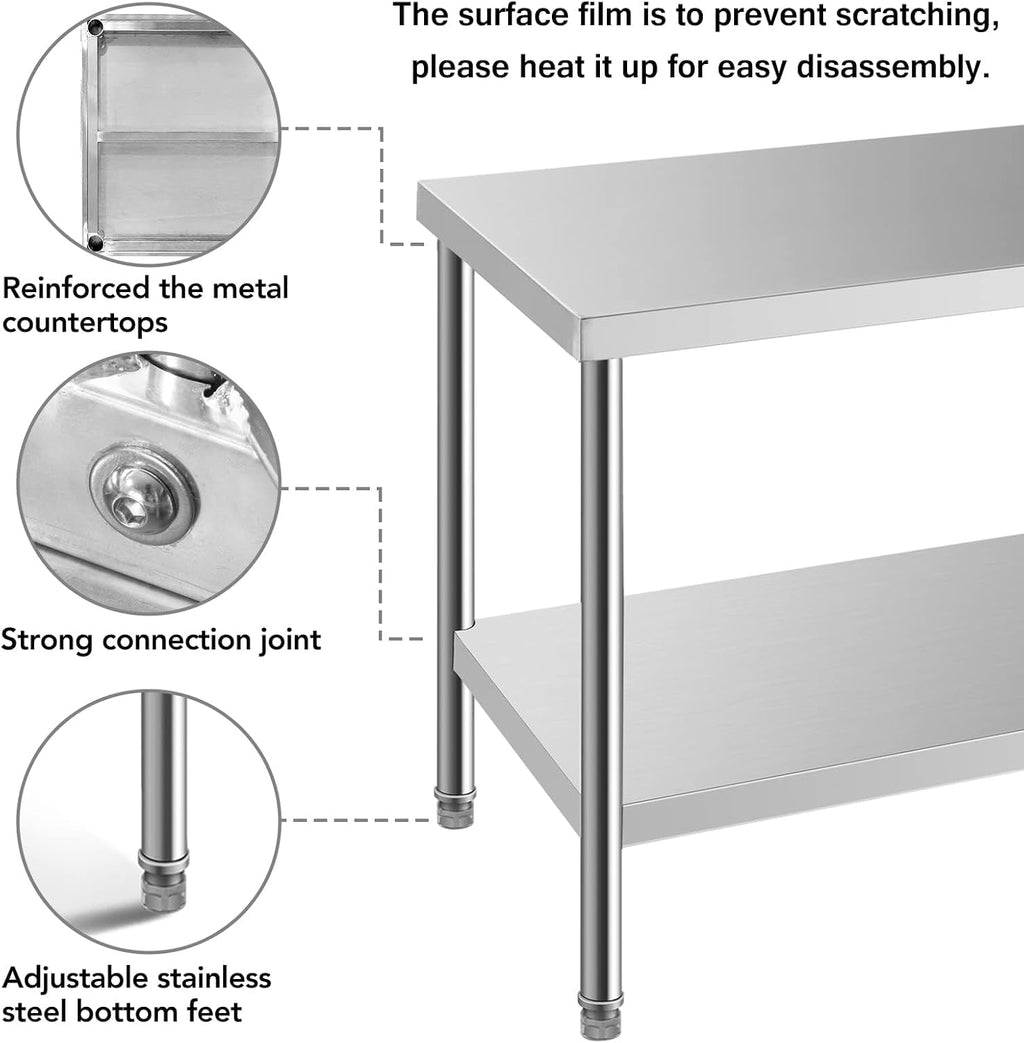 24x18 Inch NSF Stainless Steel Prep Work Table with Undershelf Metal
