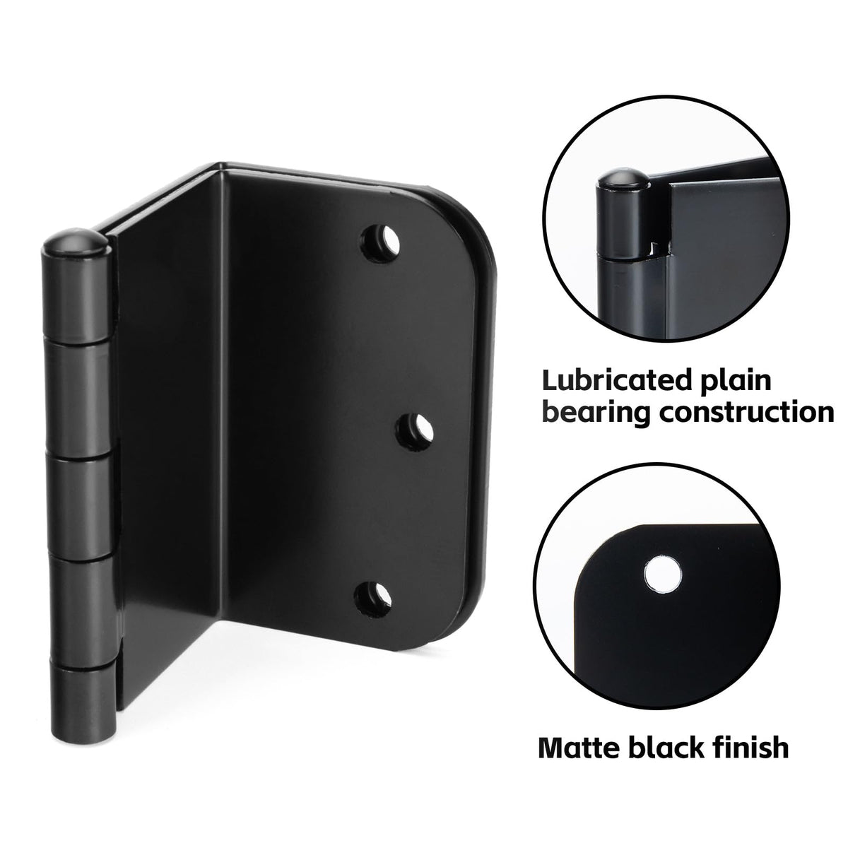 3 Pack Offset Hinges Matte Black 3.5 Inch with 5/8" Radius Corner
