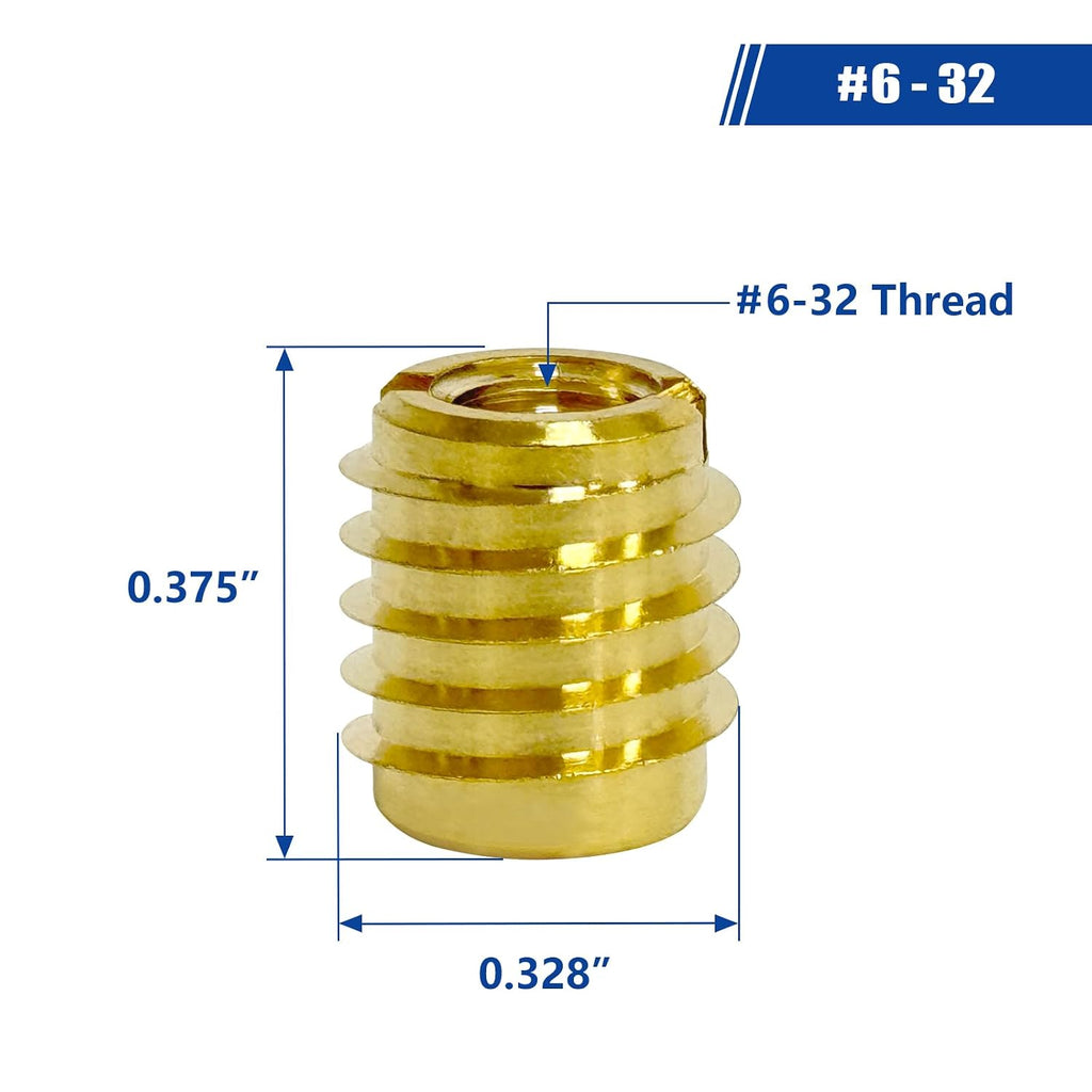 Threaded Inserts for Wood, Installation Kit, Brass, Includes #6-32 Knife Thread Inserts (15pcs), Drill, Installation Tool