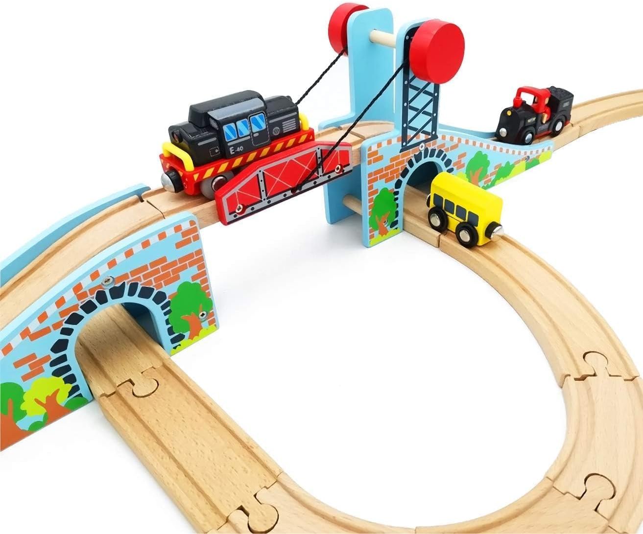 Wooden Train Tracks Accessories Wood Train Lifting Bridge for Railroad Tracks fits for All Railway Tracks