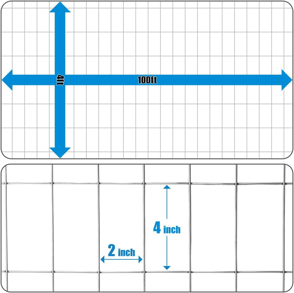 Welded Wire Fence 12.5 Gauge, Galvanized Welded Fence Wire Roll, Mesh Size 2-Inch x 4-Inch, Hog Wire Fencing Cage
