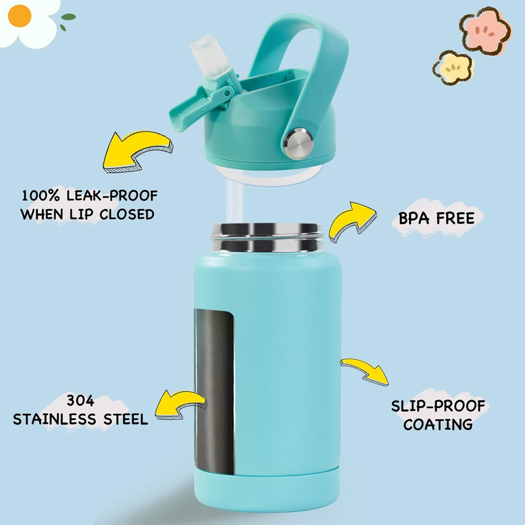 12oz Kids Water Bottle, Stainless Steel Insulated Water Bottle for Kids, Toddler Cup With Straws Leak-proof, Toddler