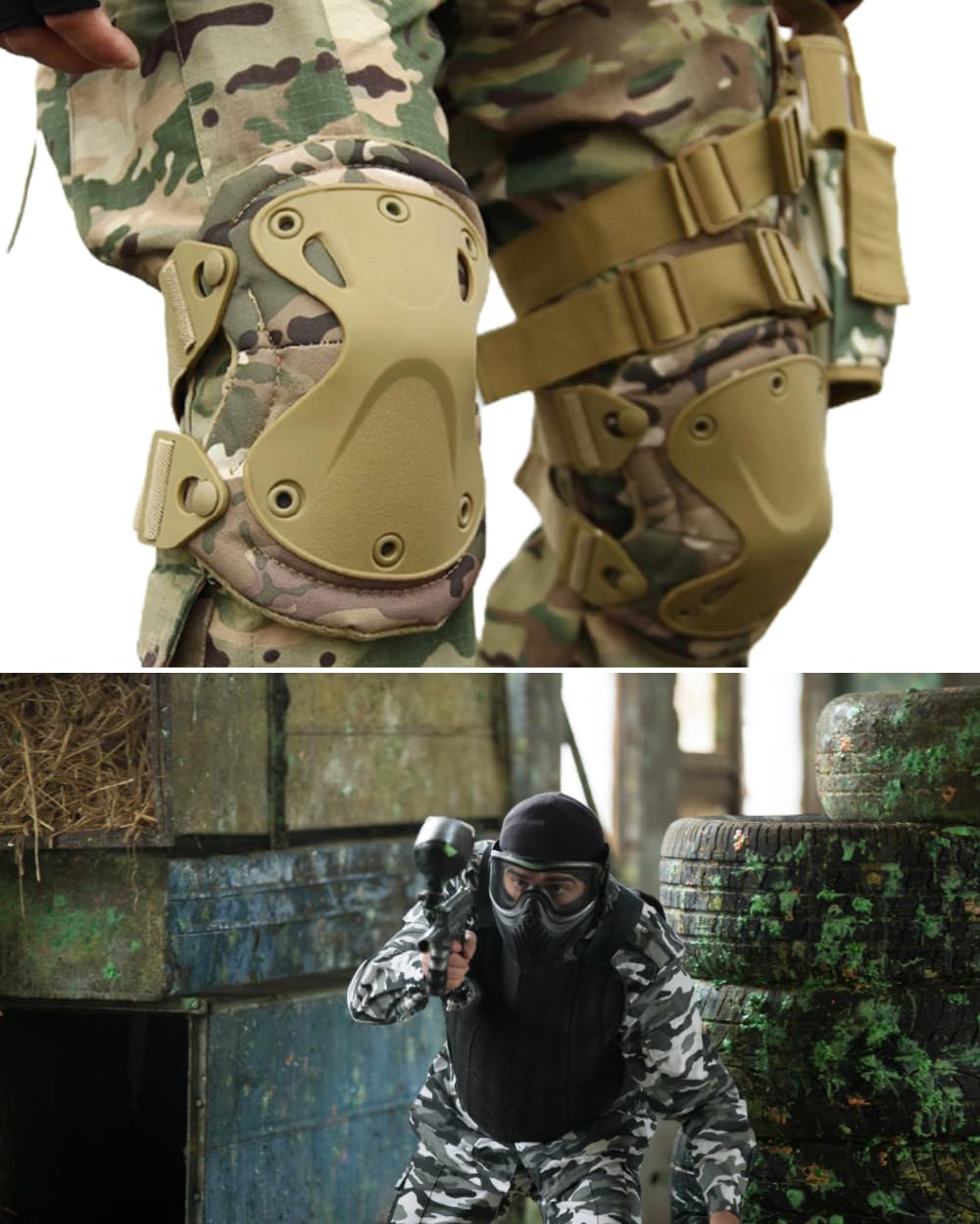 Pack of 4 Tactical Knee & Elbow Protective Pads Guard Black Knee and Elbow Pads Adjustable Shoulder Straps Gel Knee