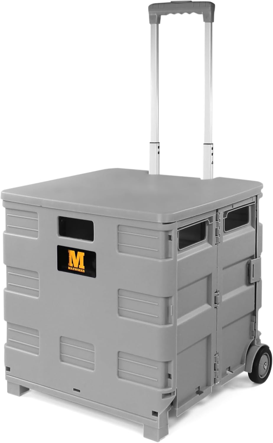 Collapsible Rolling Utility Cart with Lid 80 lb Capacity Folding Dolly with Telescoping Handle Heavy Duty Plastic